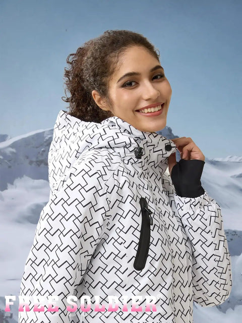Model wearing Women's Waterproof Ski Snow Jacket With Hood Fleece Lined Warm Winter Rain Coat Fully Taped Seams Windproof Shell X Large