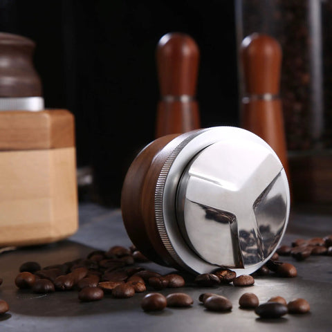 53mm Espresso Distributor And Pro Grade Adjustable Depth Tamper Leveler With Walnut Wood Handle Fits 54mm Breville Barista Portafilter