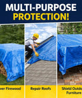 8x10 Ft Tarp Pack Of 4 Ultra Durable 5 Mil Waterproof Poly Tarps With Reinforced Edges And 20 Inch Grommets Multi Purpose Cover