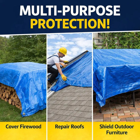 8x10 Ft Tarp Pack Of 4 Ultra Durable 5 Mil Waterproof Poly Tarps With Reinforced Edges And 20 Inch Grommets Multi Purpose Cover