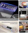 Stainless steel kitchen sink 76 x 50 cm 360° swivel faucet black cutting board included, digital water temperature display.