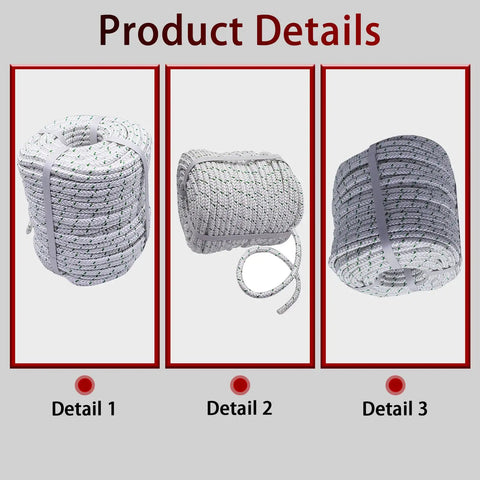 Heavy Duty 3/8 Inch 200 Ft Double Braid Polyester Rope for Outdoor Use, product details image showing rope design