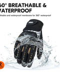 Waterproof Winter Mechanic Gloves With High Dexterity And Tough As Nails Protection Impact And Vibration Reduction 2 Pair Pack Black And Gold Size M, showcasing 360° waterproof design in water splash.