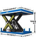 Heavy Duty Electric Hydraulic Lift Table With Wireless Remote 8,800 Lb Capacity big platform 66.9 x 47.2 inches, detailed dimensions view.