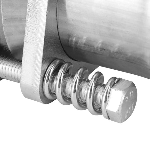 Close-up of Hella Solid Stainless Steel Flange Repair Pipe Kit With Spring Screw, showing spring and nut detail.