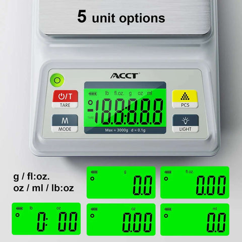 Ultra Precision 3000g Capacity Analytical Balance Lab Scale With 0.1g Readability, showing digital display and unit modes.