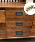Dresser with installed 74mm Ring Pull Handles Set, Bronze Zinc Alloy, Hidden Recessed Flush Mount Furniture Grips, 4 Piece with screws