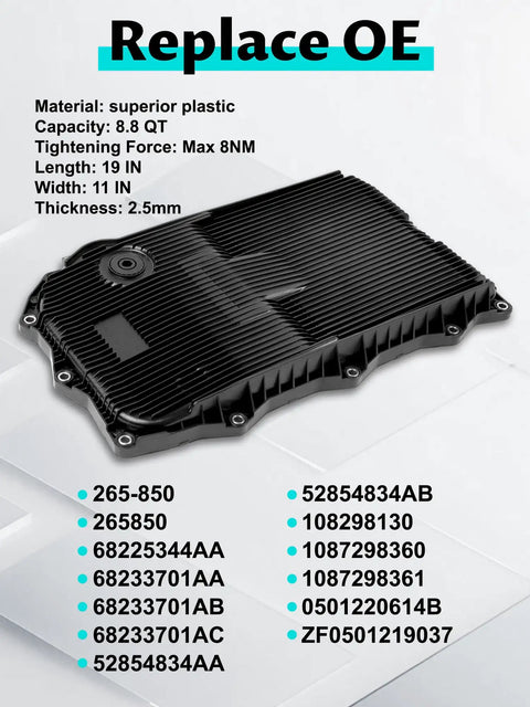 Transmission Oil Pan Filter And Gasket Kit For 8 Speed Automatic Transmissions, plastic material, front view