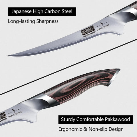 7 Inch Fillet Knife Razor Sharp Boning Knife in High Carbon Stainless Steel with Pakkawood handle, Japanese Style
