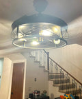 42 Inch Retractable Ceiling Fan With Lights Remote Control And Wall Switch Inverter Dual Control Six Speeds And One Two Four Hour Timer Caged Industrial Farmhouse Rustic Black Dope Vibe.