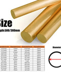 Five Eighth Inch Brass Rods, Twelve Inch Long Solid Brass Round Bar Stock For Knife Handles And DIY Hardware Craft Making, Handy Brass Pins And Rods For Knife Making And Craft Projects. 5/8 inch x 12 in brass rods shown with size chart