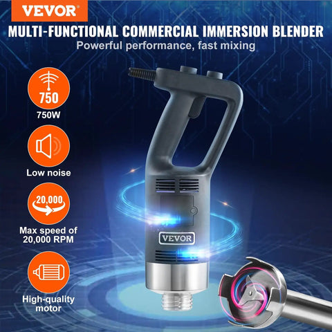 Beast 750W Commercial Immersion Blender With 20 Inch Shaft Copper Motor Variable Speed 304 Stainless Steel Blade Pro Grade Hand Stick Mixer displayed.