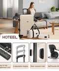 Expandable luggage set with spinner wheels, beige, includes carry-on, duffle, and toiletry bags, great for trips, home setting, Hoteel.