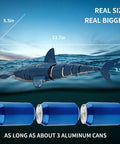 Remote Control Hammerhead Shark For Pool With Dual Motors 1 To 18 Scale RC Submarine compared to three aluminum cans size