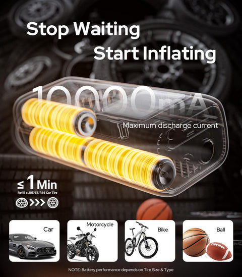 Portable Tire Inflator With 160 PSI Pressure Gauge Electric Air Pump For Car Motorcycle Bike And Balls, charging view