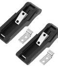 Heavy Duty Black Rubber Draw Latch With Stainless Steel Hook Secure Vibration Free Closure For Boat Compartment Cooler And Cargo Box, showing two latches and hooks.