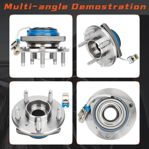 Pair Front Wheel Hub & Bearing Assembly 5-Lug w/ ABS for Chevy Impala, multi-angle view with connectors