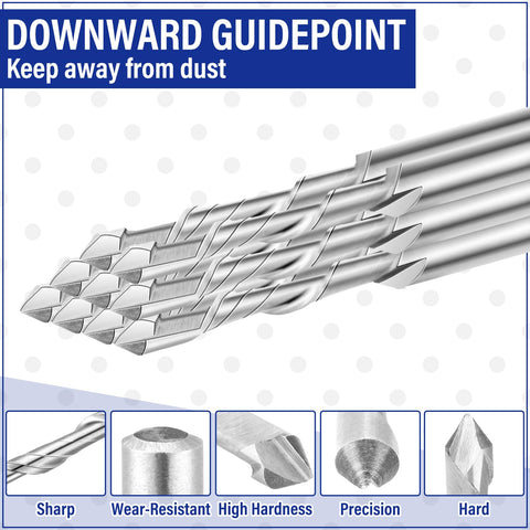 Close-up of 20 Piece Drywall Router Bit Set 3/16 Inch Shank M2 High Speed Steel showing downward guidepoint design.