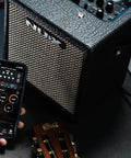 Mighty 8BT MKII 8W Portable Modeling Amp with Bluetooth control, 6.5 inch FRFR speaker, drum machine, and guitar headstock visible