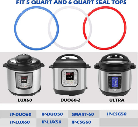 Three Color Silicone Sealing Rings For 6 Quart Electric Pressure Cooker and compatible cooker models shown below.