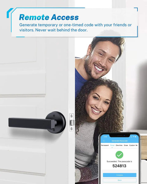 Keyless Entry Door Lock With Fingerprint, Keypad, And Handle, 5 In 1 Biometric Smart Lock For Front Door, Digital Door Lock With Card, App, And Key, Quick 0.3 Second Unlock, Great For Modern Home Security