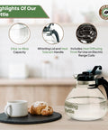 Stove Top Borosilicate Glass Whistling Tea Kettle 12 Cup 48oz BPA Free German Made See Through Boil For Gas Electric And Glass Ranges Durable Kitchen Kettle For Fast Flavorful Tea
