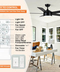 Living room with 52 Inch Black Ceiling Fan With Light And Remote, Ultra Quiet DC Motor, Dimmable 3CCT LED, remote control features