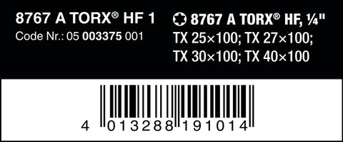 Label with barcode for Torx HF Zyklop Bit Socket Set With Holding Function, One And A Quarter Inch Drive, item codes visible.