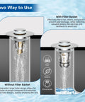 Hibbent 3-in-1 chrome sink drain strainer with removable stainless filter basket and universal pop-up stopper