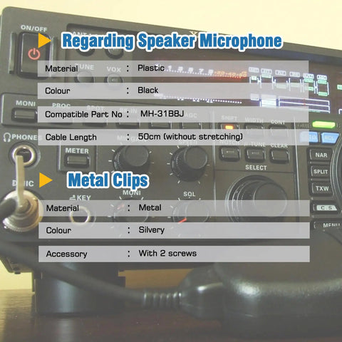 Heavy Duty 8 Pin Handheld Speaker Mic For Ham Radios with coiled cord and black plastic body, Yaesu FT radio connection details.