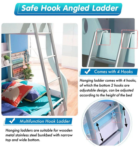 Sturdy Bunk Bed Ladder With Handrails For Kids And Seniors Adjustable From 3.8ft To 5.5ft with hooks on bunk bed