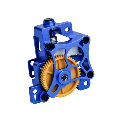 Built Tough Extruder Upgrade Kit For X1 And P1 Series 3D Printers with blue aluminum frame and yellow hardened steel gears