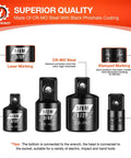 Impact Socket Adapter Set One Quarter Inch To One Half Inch SAE Drive Square Reducers And Adapters Four Piece Heavy Duty