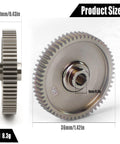55T And 58T 0.6 Mod High Speed Spur Gear for TT01 series RC cars, shown in aluminum, 58T size with detailed dimensions.