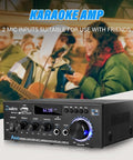 AK45 300W Dual Channel Bluetooth Stereo Power Amplifier For Home Theater And Karaoke with microphone inputs visible