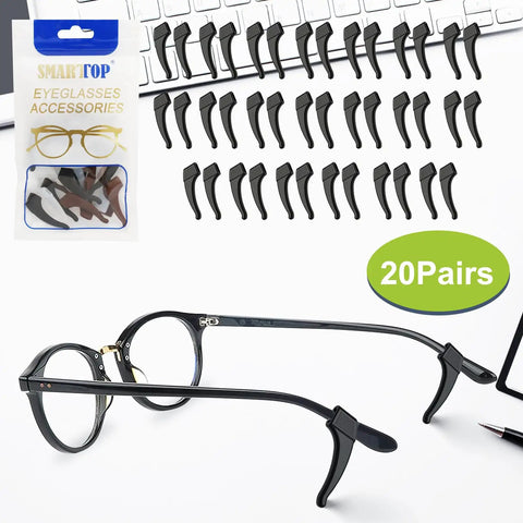 20 Pairs No Slip Eyeglasses Ear Grips Hook Silicone Temple Tips Sleeve Retainer For Eyewear, black eyeglass ear grips on glasses
