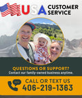 USA customer service contact details with family photo and mountain background