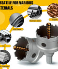 16-Piece Carbide Hole Saw Kit For Metal And Stainless Steel showing versatility for various materials like iron and plastic.