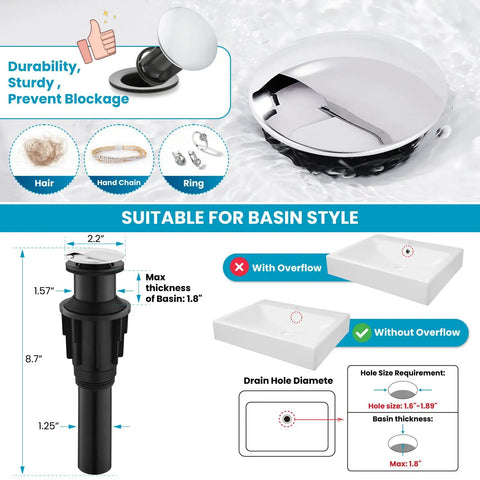 Vessel Sink Faucet With 360 Degree Swivel Spout Tall Single Handle Lavatory Mixer Tap For One Hole Install No Fuss Farmhouse Chrome Finish With Pop Up Drain And Matching Supply Hoses Easy Clean compatibility diagram