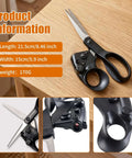 Professional laser-guided sewing scissors, front view, ergonomic black handle, 21.5 cm