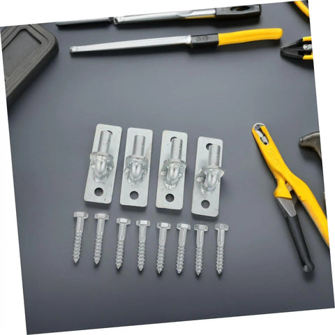 Four Pack Heavy Duty Wall Mount Gate Hinges With 12.7mm Bore And Premium Mounting Screws Weather Resistant Steel Barn Door Hardware For Outdoor Gates on a gray surface.