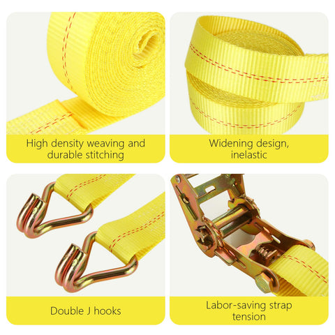 4 Pack 2 Inch Ratchet Straps Heavy Duty 20ft Tie Down Straps with Double J Hooks, 10000 Lbs Break Strength, strap details