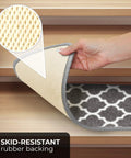 Skid Resistant Carpet Stair Treads Set Of 15 With Moroccan Trellis Pattern In Misty Gray And Linen White 8 By 26 Inches Grippy Rubber Backing