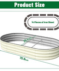 Two Pack Raised Garden Bed Kit With Oval Metal Planter For Outdoor Use, Ground Planter Box For Vegetables And Flowers, 72 Inch Long By 36 Inch Wide By 12 Inch High, No Fuss Assembly For Quick Setup showing dimensions and pieces