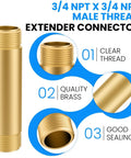 Brass pipe nipple extender, 4 inches long, 3/4 NPT male x 3/4 NPT male threads, Amazon brand (1 pc)