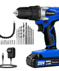 Ultimate 20V Cordless Drill Set for Easy Home DIY and Beginner Projects - Lightweight Power Tool with Variable Speed, 3/8 Inch Keyless Chuck, Long-Lasting Battery, Charger, and 22 Essential Bits, Perfect for Quick Furniture Assembly and Weekend Fixes in; drill with bits and charger