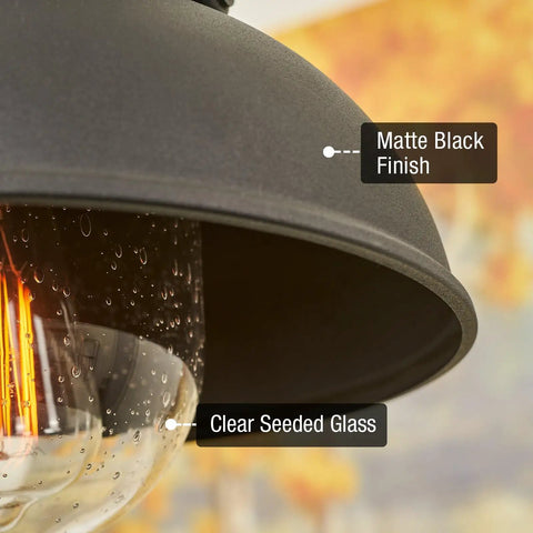 Farmhouse Nautical Flush Mount Ceiling Light With Seeded Glass Shade In Matte Black Finish, Modern Industrial Close-To-Ceiling Fixture With Removable Cage, Ideal For Kitchen, Hallway, Or Foyer
