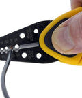Kinetic Reflex T-Stripper 45-915 Wire Stripper for 10-20 AWG with thumb rest, shown stripping wire insulation with precise cutting action