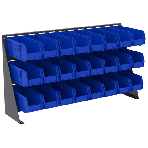 Heavy Duty Steel Louvered Panel Standing Work Bench Storage Rack For Mounting AkroBin Bins And Steel Cabinets, 36in L x 8in W x 20in H, Grey