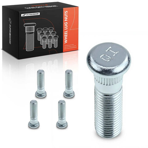 5 Pieces M12 1.50 Wheel Studs For Honda And Acura Cars Including CR V Civic Accord Pilot Odyssey HR V Crosstour RDX TLX TSX NSX Legend RL CL Isuzu Oasis Beef Up Your Ride With DIY Wheel Upgrades And Everyday Street Ready Rides product packaging and studs in close-up view.